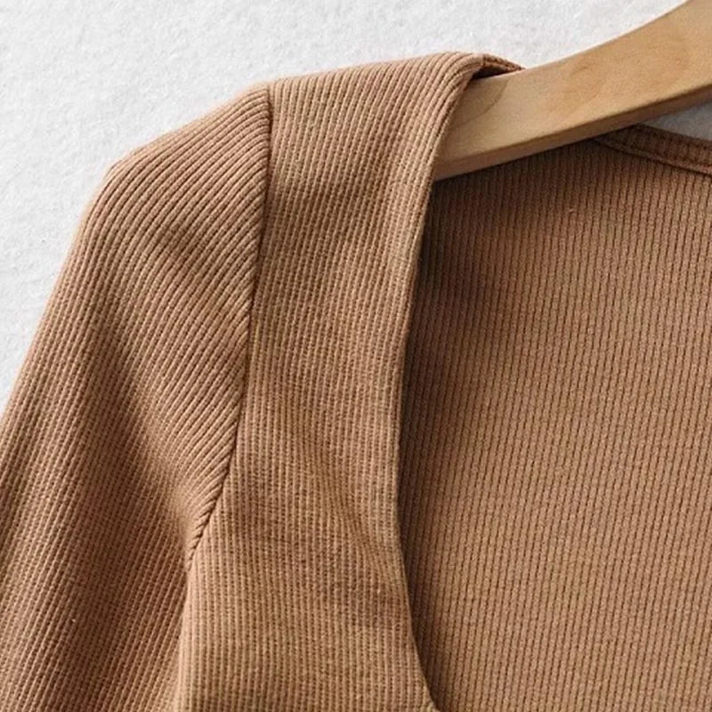 Women's Ribbed Square-Neck Long-Sleeve Crop Top