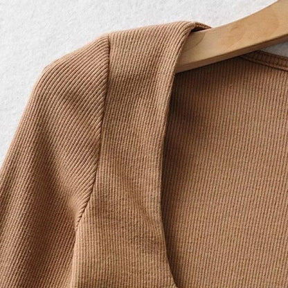 Women's Ribbed Square-Neck Long-Sleeve Crop Top