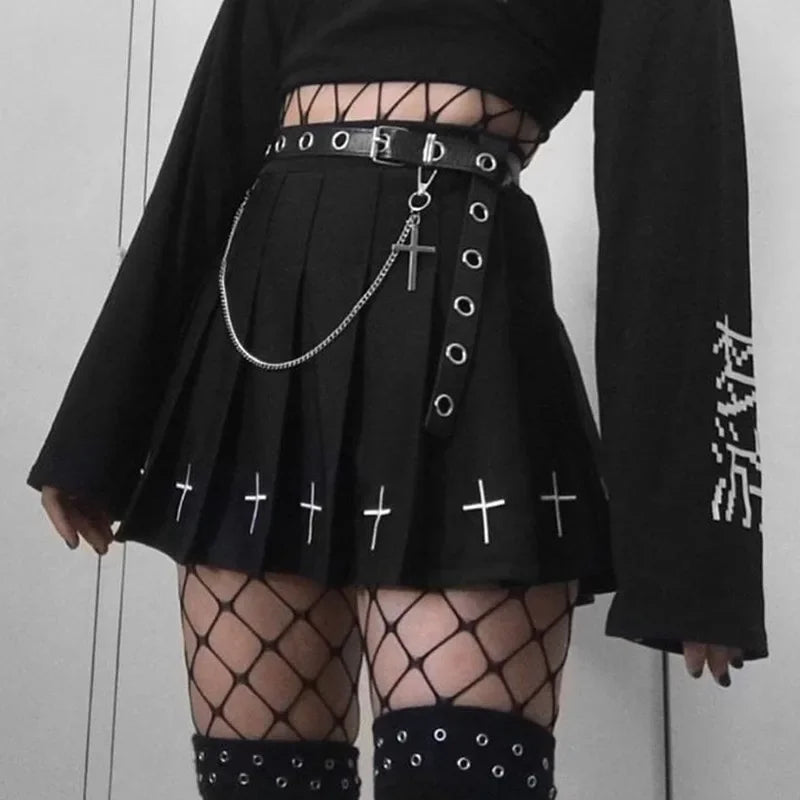 Women's Black Gothic Pleated Mini Skirt