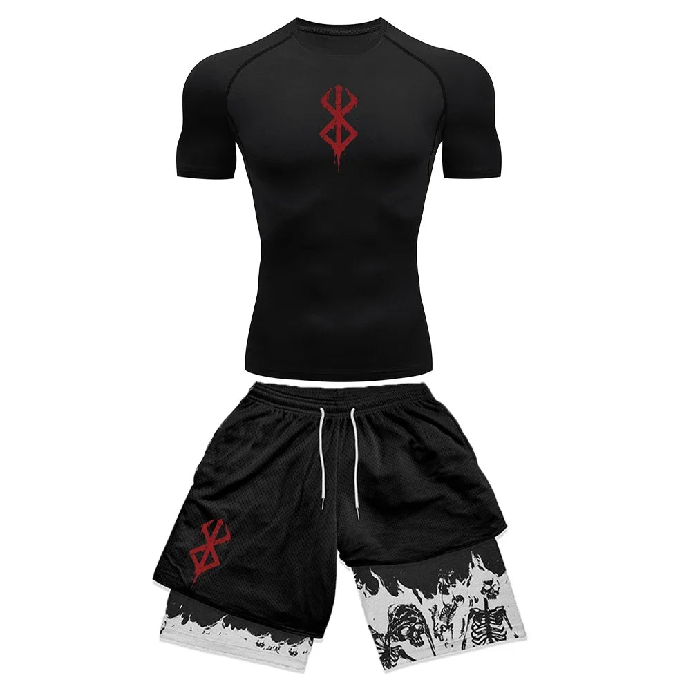 Apex Ritual Men's Compression Set – 3D Print Rash Guard Top & Shorts