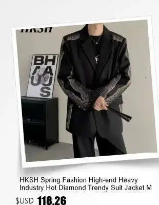 HKSH Spring Summer New Men's Tide Dark Cotton Form Five Star Printed Pattern Cotton T-shirts Half Sleeve Women Chic Tees HK2006