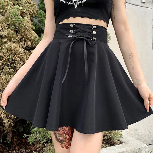 Women's Gothic Streetwear Ruched Black Mini Skirt
