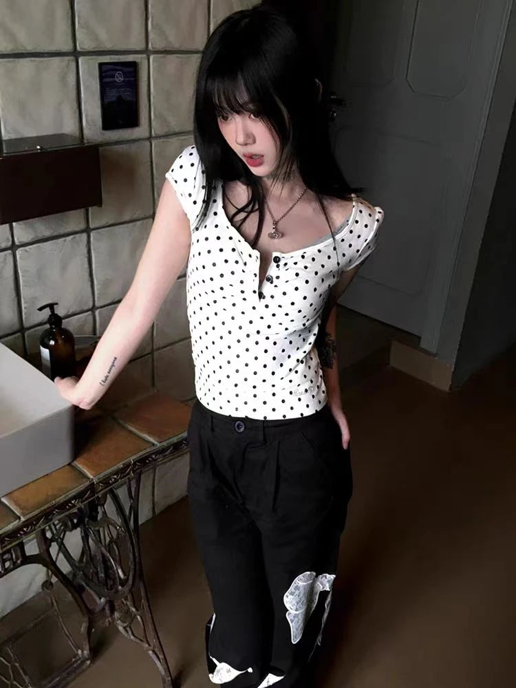 Women's Y2K Polka Dot Slim T-Shirt