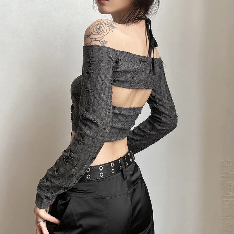 Gray Mystic Sexy Lace Cutout Retro Mature Charm Feminine Party Queen Senior Women's Long Sleeve Tuxedo Top