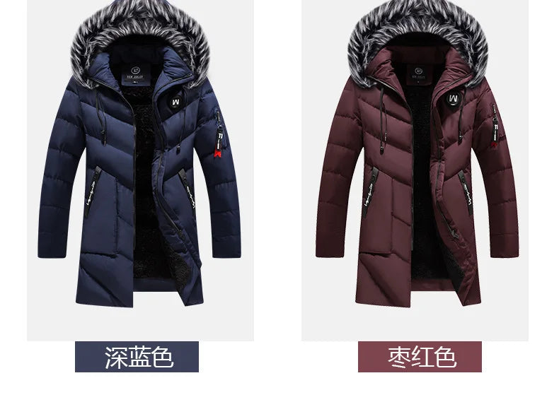 Male Solid Cotton Outwear Coats Men's Thick Fleece Winter Jacket Fashion Fur Hooded Warm Cooton Parka Windbreaker Plus Size 6XL