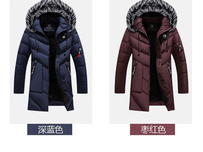 Male Solid Cotton Outwear Coats Men's Thick Fleece Winter Jacket Fashion Fur Hooded Warm Cooton Parka Windbreaker Plus Size 6XL