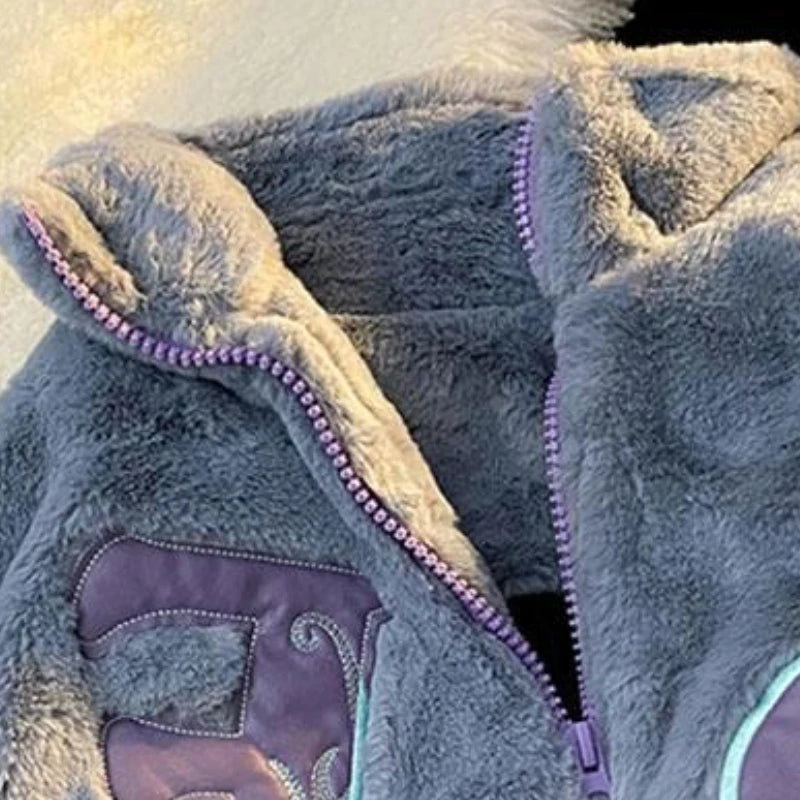 Extra Large Size Retro Warm Furry Jacket Lamb Wool Parkas Women Winter Fashion Comfortable Loose Casual Top Cotton Clothes Trend