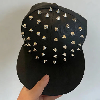 Rock Rivet Baseball Cap Women Men Punk Gothic Hip Hop Metal Stud Peaked Caps Subculture Girls Y2K Rock Metal Rivet Flat Hats
