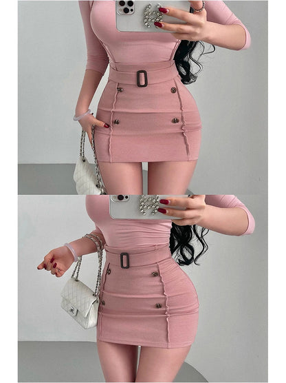 Women's High-Waist Belted Mini Skirt