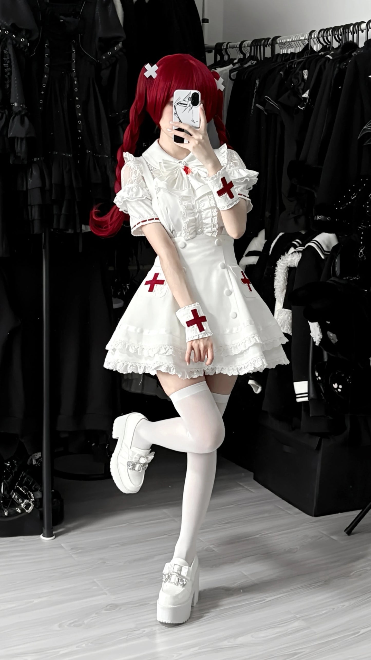Women's White Gothic Lolita Two-Piece Set