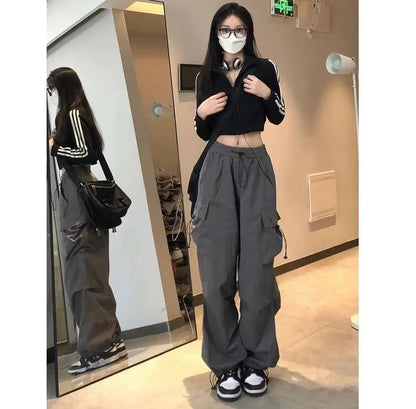 Bla Summer Thin Spor Wide Leg Casual Pants Qui Dry Jazz Dance Loose Fit Workwear Trousers High Waist Elastic Waisand