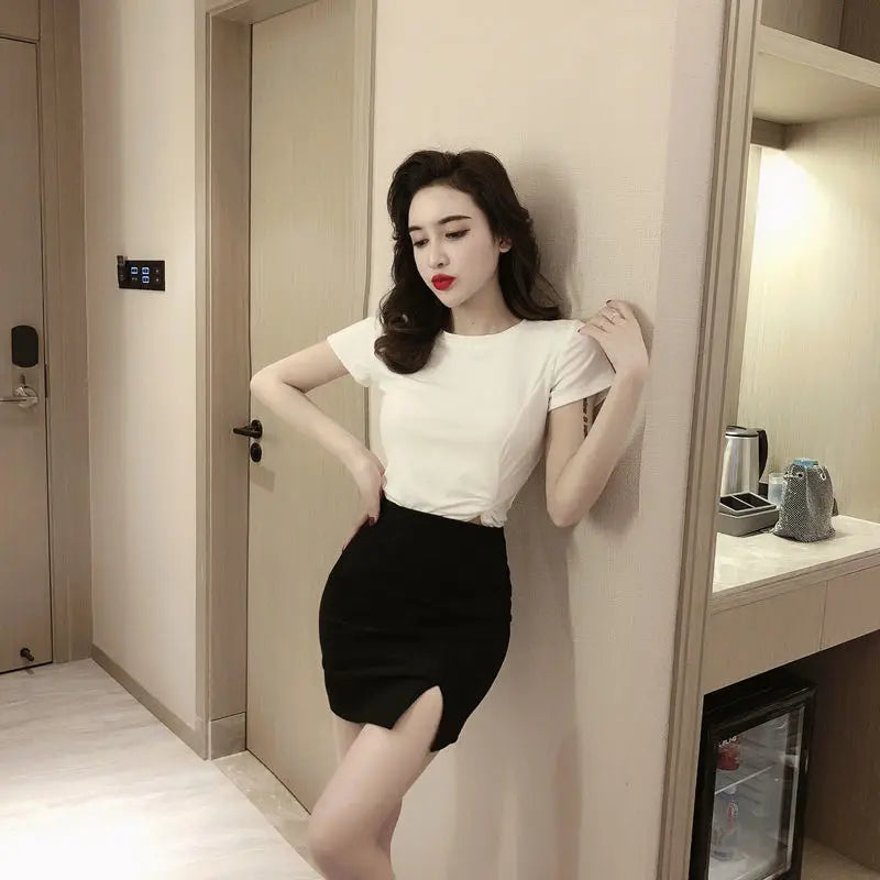 Hot Girls In Sexy Mini Women Skirts Short with Side Slit Hip Wrap Chic and Elegant Woman Skirt Korean Style Fashion High Waist