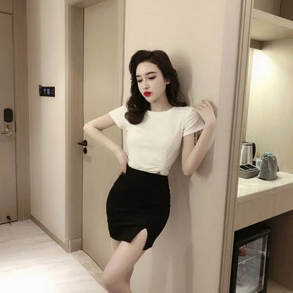 Hot Girls In Sexy Mini Women Skirts Short with Side Slit Hip Wrap Chic and Elegant Woman Skirt Korean Style Fashion High Waist