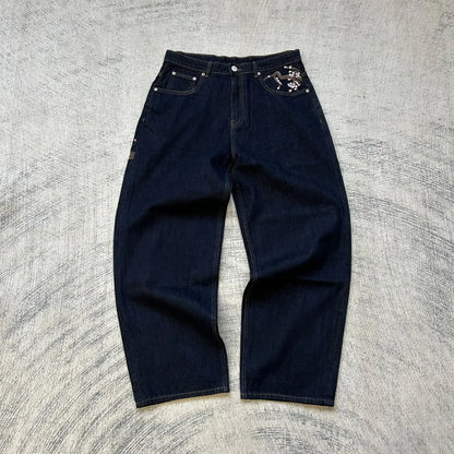 2026 Hip-hop gold coin jeans Y2K retro low waist wide leg zipper pants y2k clothing men's fashion embroidered loose jeans