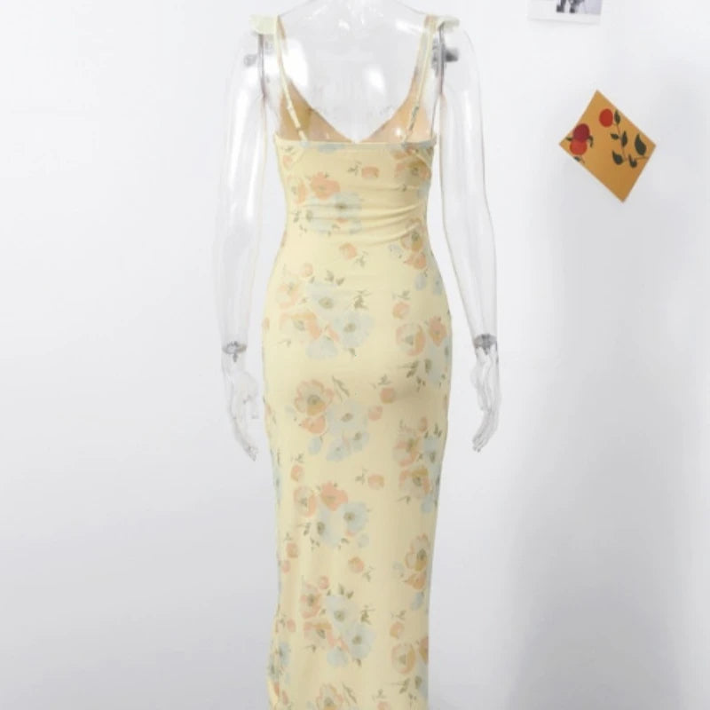 レディース フローラル バックレス スリングドレス