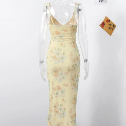 レディース フローラル バックレス スリングドレス