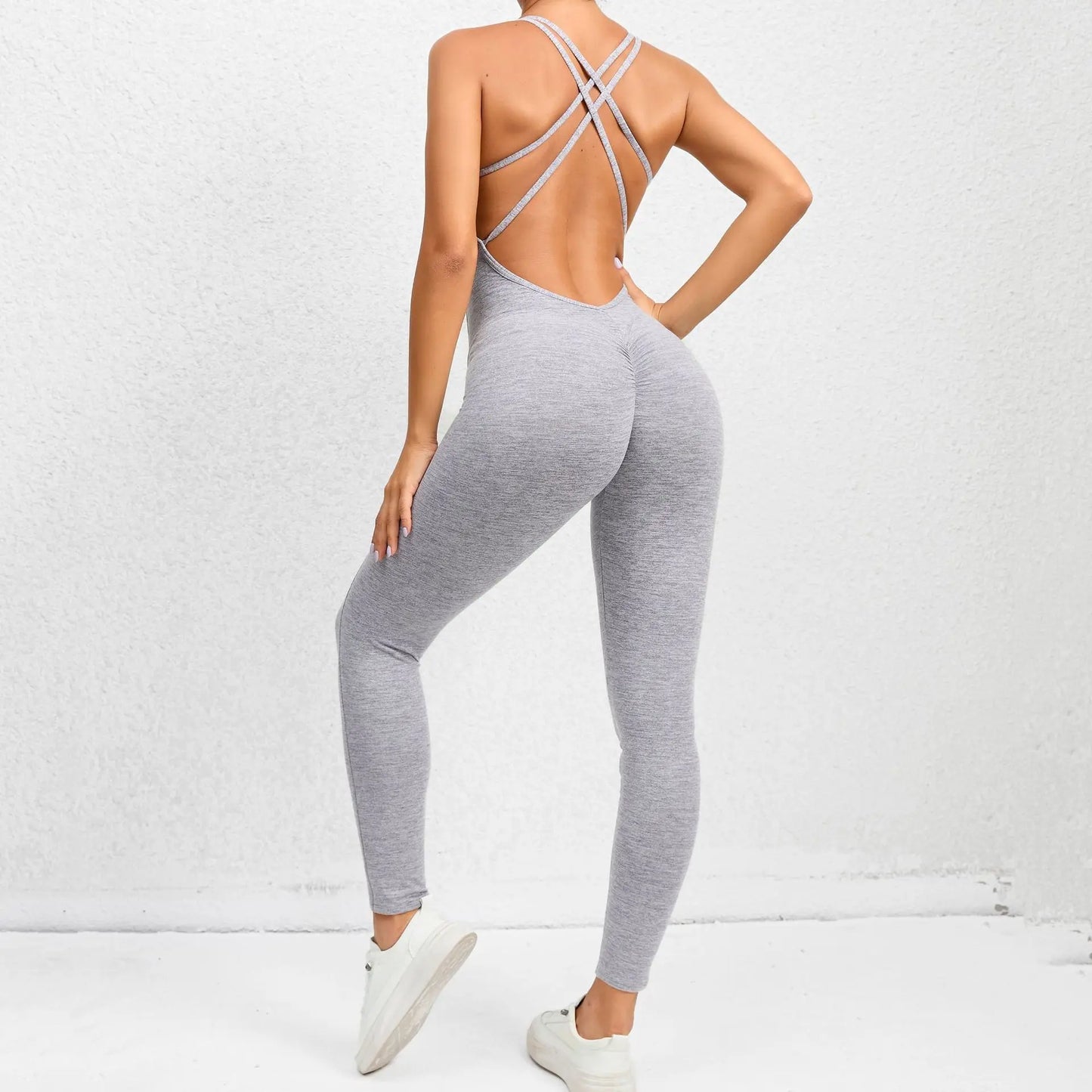 Women's Workout Slim Fit Ruched Black Jumpsuit