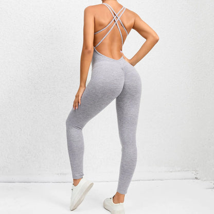 Women's Workout Slim Fit Ruched Black Jumpsuit