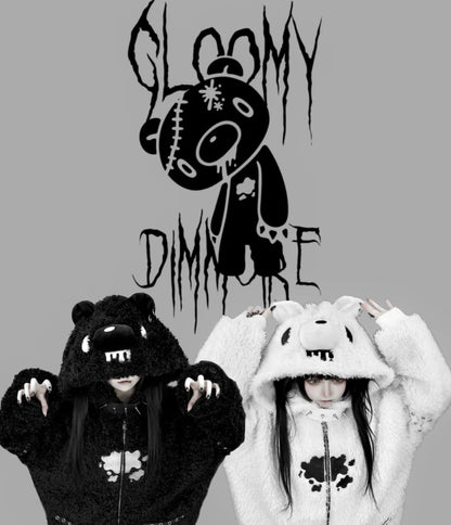 Japanese Gothic Hooded Plush Coat New Autumn Winter Subculture Cool Girl Women's Punk Rivet Lamb Wool Hoodie Jacket Zipper Coat