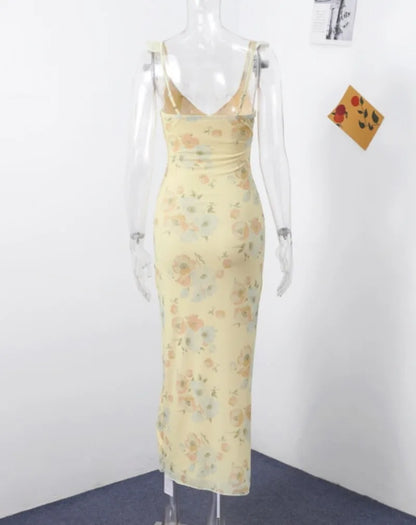 レディース フローラル バックレス スリングドレス