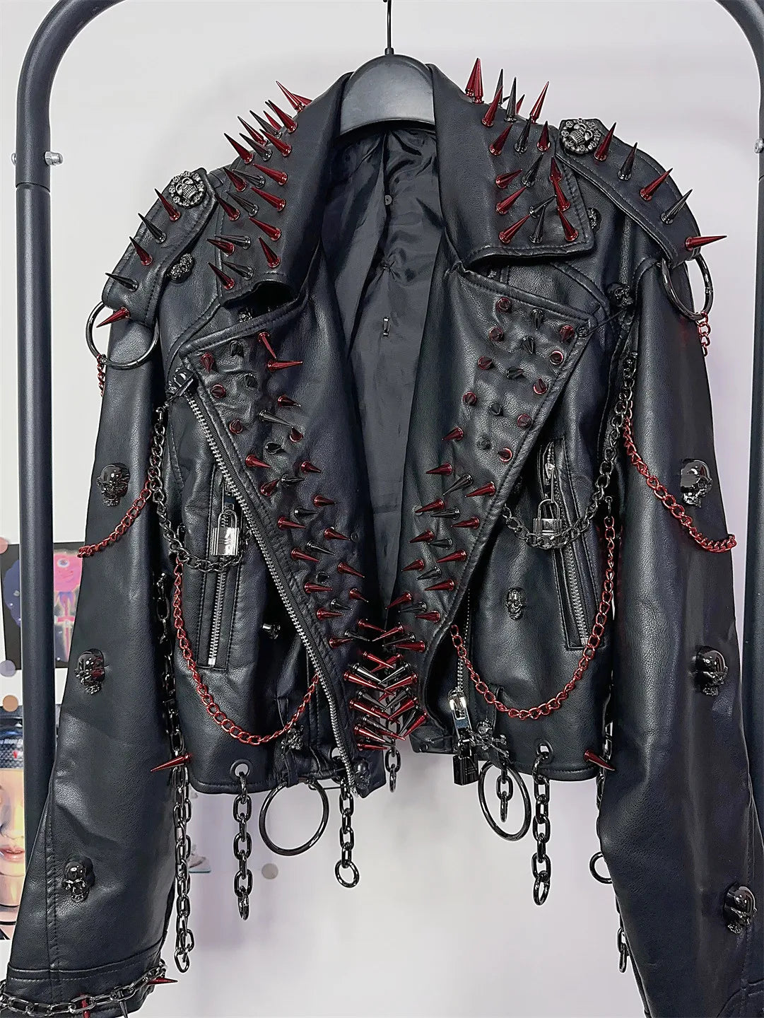 Women's Y2K Rivet Chain PU Leather Jacket