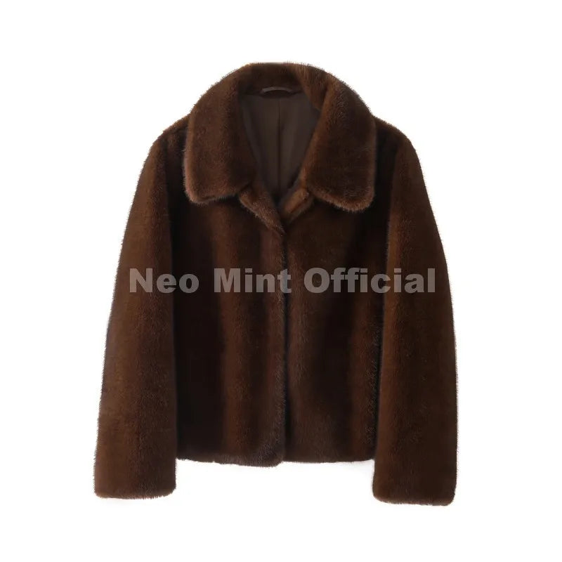 Neo Mint Cool Street Girls Fashion Brown Faux Fur Jacket Women Luxury Fake Mink Fur Coat 2025 Autumn Winter Warm Short Overcoat