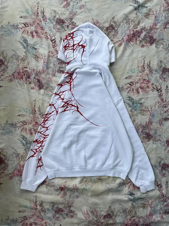 Women's Gothic Minimalist Graffiti Zip-Up Hoodie
