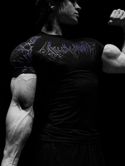 Muscular Men Trendy FitnessTShirt，Adopt American-Style Trendy Brand Sports Quick-Dry Breathable Short SleevesTShirt。