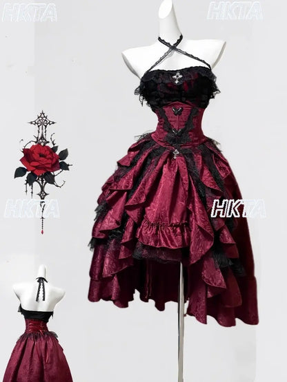 Women's Gothic Halter Lace Skirt Set