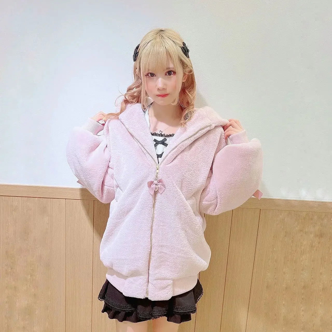 High Quality Japanese Winter New Sweet Cute Mine Cute Rabbit Ear Plush Cotton Coat Jacket Girl Lolita Fur Coats Women Parkas