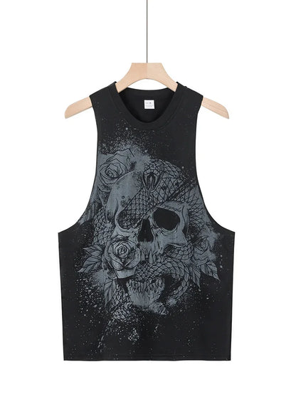 2025 Summer fitness Tank Top Men Fashio Comfortable Printed Loose tops Retro Style Sports Leisure Sleeveless vest Men sportswear