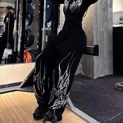 American Retro Hip-hop Personality Jazz Dance Pants Jazz Trendy Cool Dance Practice Super Drawstring Drape Wide-leg Sports Pants