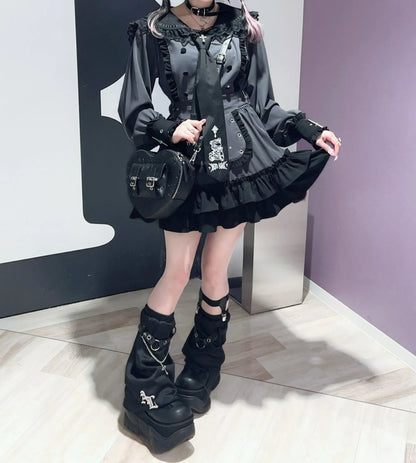 Women's Gothic Navy-Collar Maid Dress Set