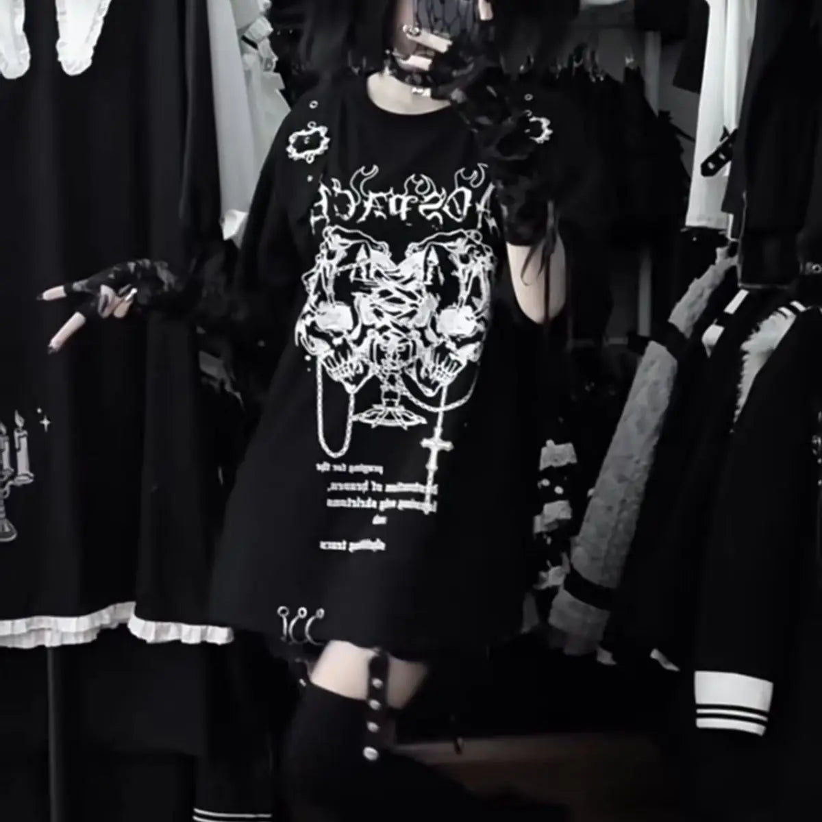 Sweet Girl Style Y2K Subculture Printed Crew Neck Short Sleeve Loose T-shirt Gothic Top Trend (Accessories Not Included)
