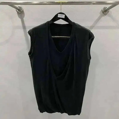 HKSH Summer Spring New Men's Tide Dark Sexy Double Layered V-neck Solid Sleeveless Tees Fashion Knit Tank Tops Chic Vest HK1399