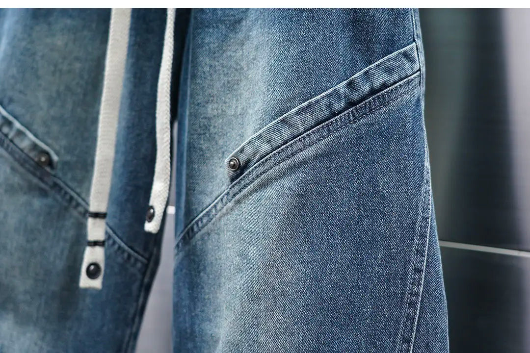 American Retro Washed Distressed Jeans Loose Straight Wide-leg Jeans Luxury Brand Men's Clothing