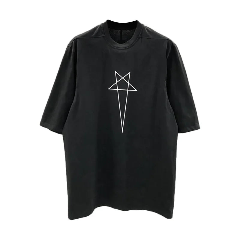 HKSH Spring Summer New Men's Tide Dark Cotton Form Five Star Printed Pattern Cotton T-shirts Half Sleeve Women Chic Tees HK2006