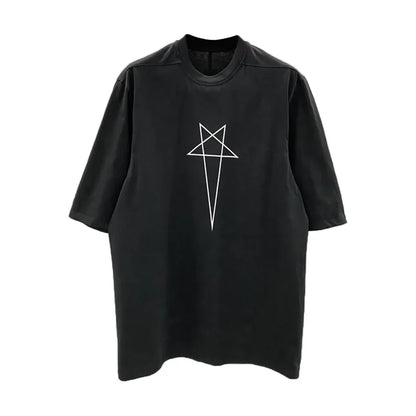 HKSH Spring Summer New Men's Tide Dark Cotton Form Five Star Printed Pattern Cotton T-shirts Half Sleeve Women Chic Tees HK2006
