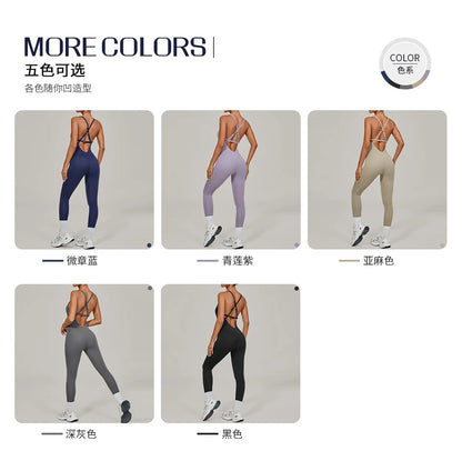 Women's Workout Backless Purple Jumpsuit