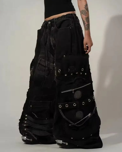 Women's Y2K Distressed Multi-Pocket Cargo Jeans