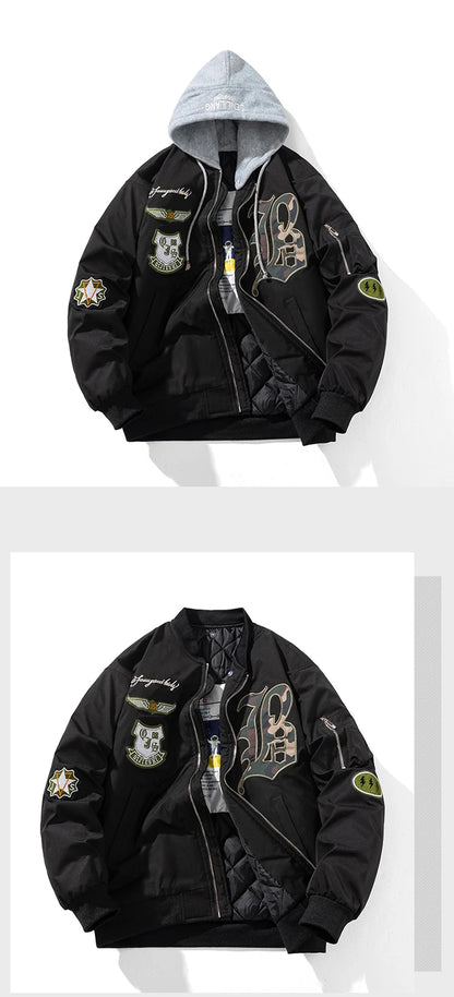 Autumn Winter Pilot Jacket Men Women Badge Star Vintage Bomber Jacket Embroidery Men Fashion Hip Hop Windbreaker Coat Streetwear