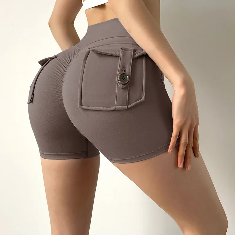 TRY TO BN Women's Sports Shorts with Pockets Butt Lifting High Waist Booty Scrunch Gym Workout Running Biker Yoga Fitness Shorts