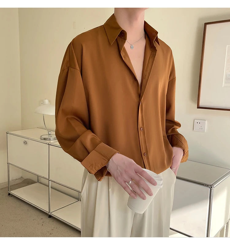 Ice Shirts Shirt Men Fashion Social Mens Dress Shirt Korean Loose Solid Color Long Sleeve Shirts Mens Casual Shirts M-2XL