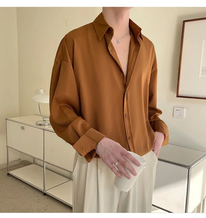 Ice Shirts Shirt Men Fashion Social Mens Dress Shirt Korean Loose Solid Color Long Sleeve Shirts Mens Casual Shirts M-2XL
