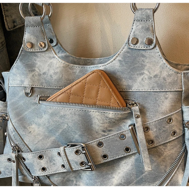 Fashionable Large Capacity Rivet Street Style Women's Tote Bag Shoulder Crossbody Bag Durable Polyester  Commuter Bag