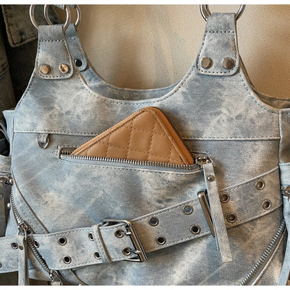 Fashionable Large Capacity Rivet Street Style Women's Tote Bag Shoulder Crossbody Bag Durable Polyester  Commuter Bag