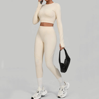Long Sleeve Shirt Yoga Sets Sports Crop Tops Fitness Hip High Waist Skinny Running Workout Gym Leggings Women Activewear XP160