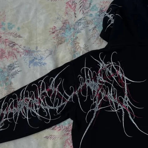 Women's Gothic Minimalist Graffiti Zip-Up Hoodie