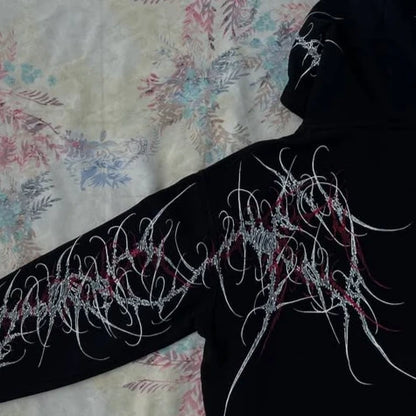 Women's Gothic Minimalist Graffiti Zip-Up Hoodie