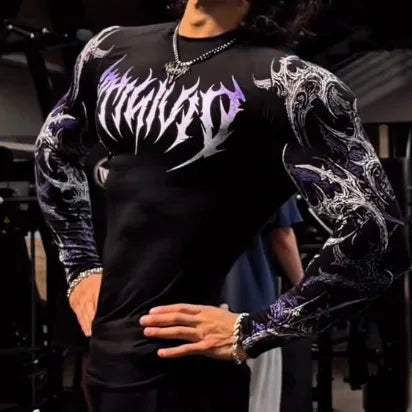 Men's Long Sleeve Fitness T-Shirt Tight Sports Wear Quick Dry High Elasticity Spring Autumn Seasonal Style round Neck Letter ...